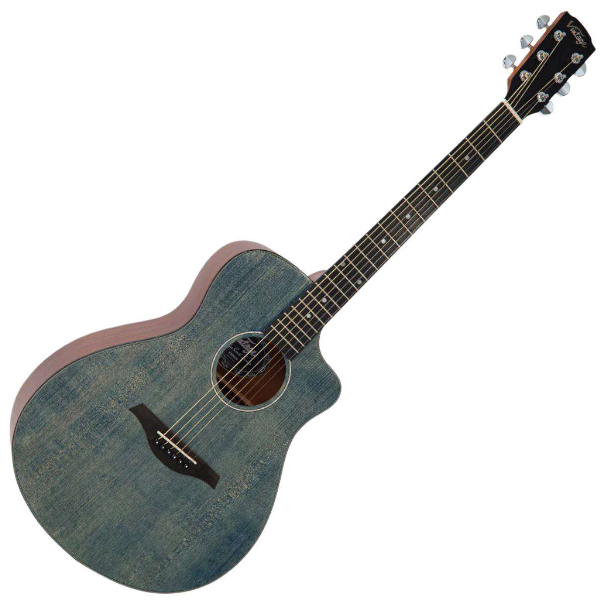 Vintage V300DB Pacific Coast Series Denim Blue Acoustic Guitar - Richards Guitars Of Stratford Upon Avon