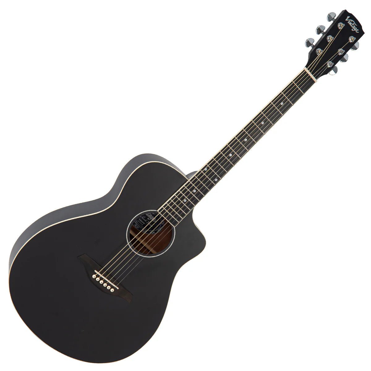 Vintage V300MB Pacific Coast Series Midnite Black Acoustic Guitar - Richards Guitars Of Stratford Upon Avon