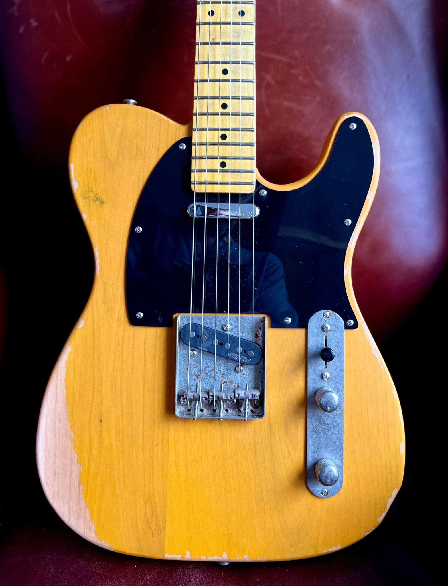 Vintage* V52MRBS Distressed Butterscotch Electric Guitar - Richards Guitars Of Stratford Upon Avon