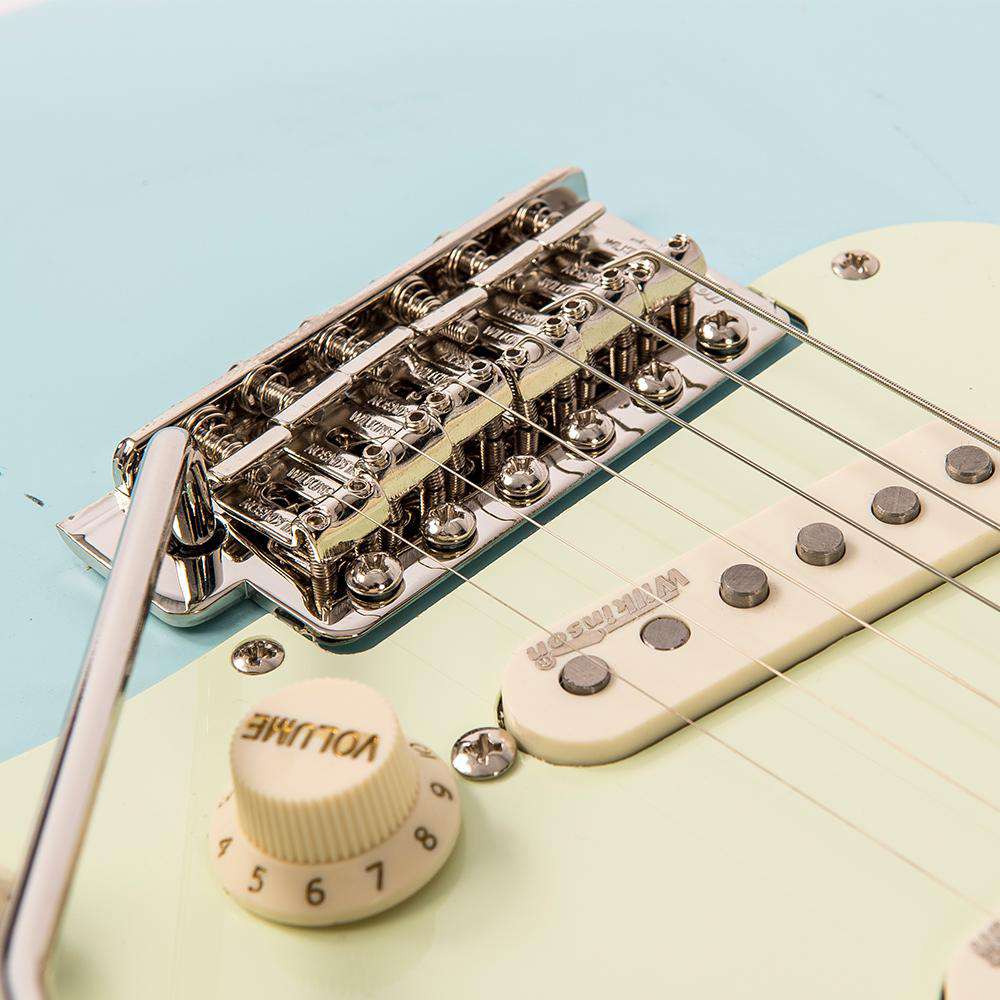 Vintage V6 ICON Electric Guitar ~ Distressed Laguna Blue - Richards Guitars Of Stratford Upon Avon