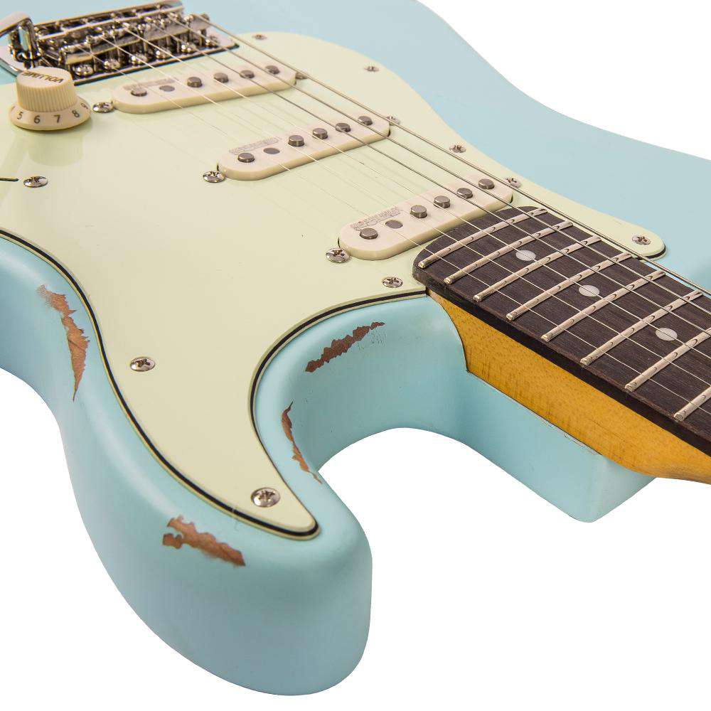 Vintage V6 ICON Electric Guitar ~ Distressed Laguna Blue - Richards Guitars Of Stratford Upon Avon