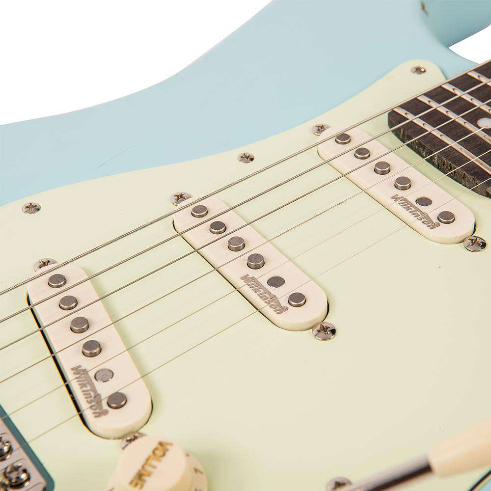 Vintage V6 ICON Electric Guitar ~ Distressed Laguna Blue - Richards Guitars Of Stratford Upon Avon