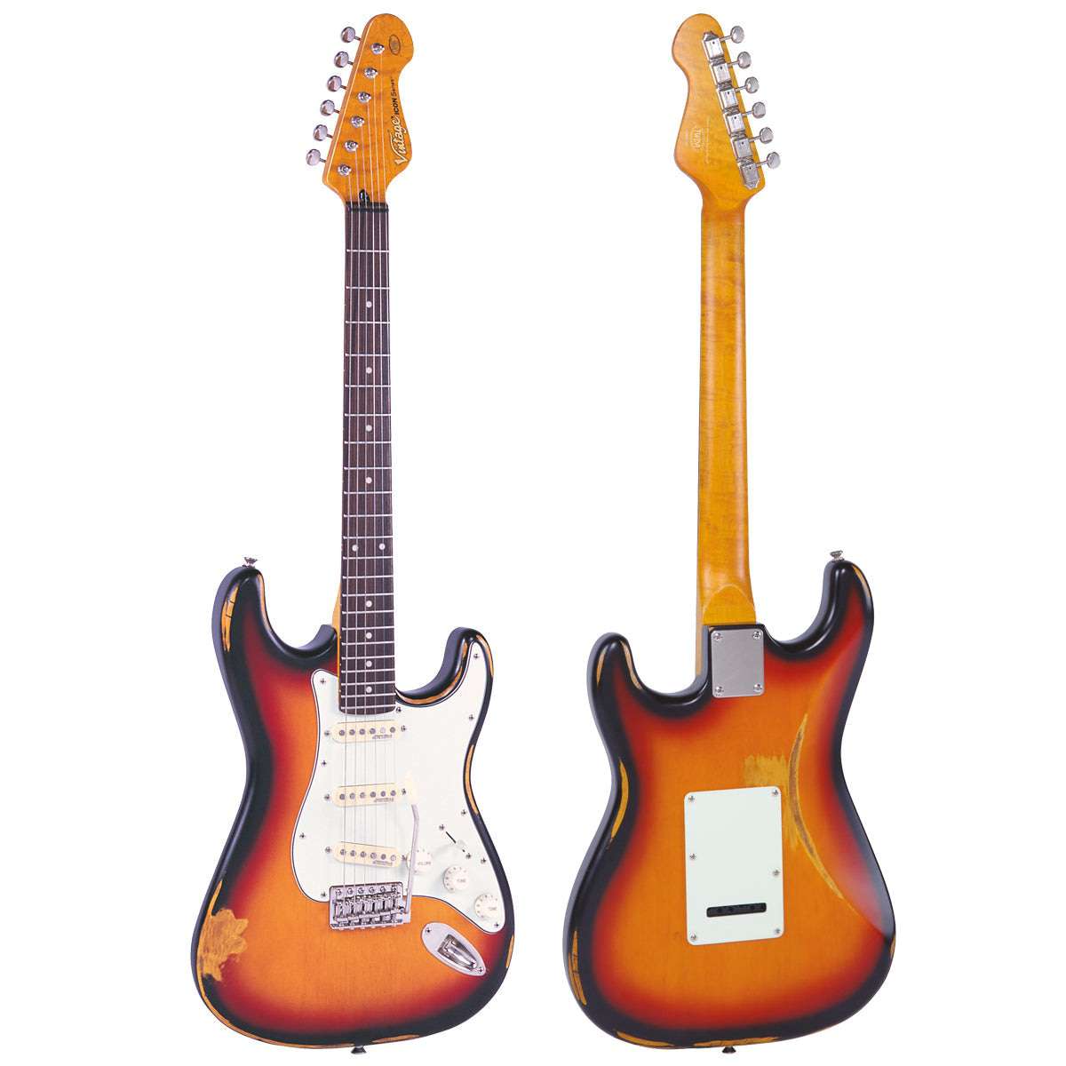Vintage V6 ICON Electric Guitar ~ Distressed Sunburst - Richards Guitars Of Stratford Upon Avon