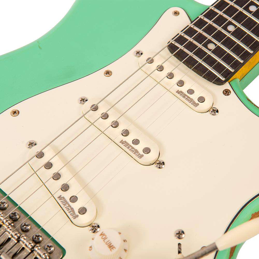Vintage V6 ICON Electric Guitar ~ Distressed Ventura Green - Richards Guitars Of Stratford Upon Avon