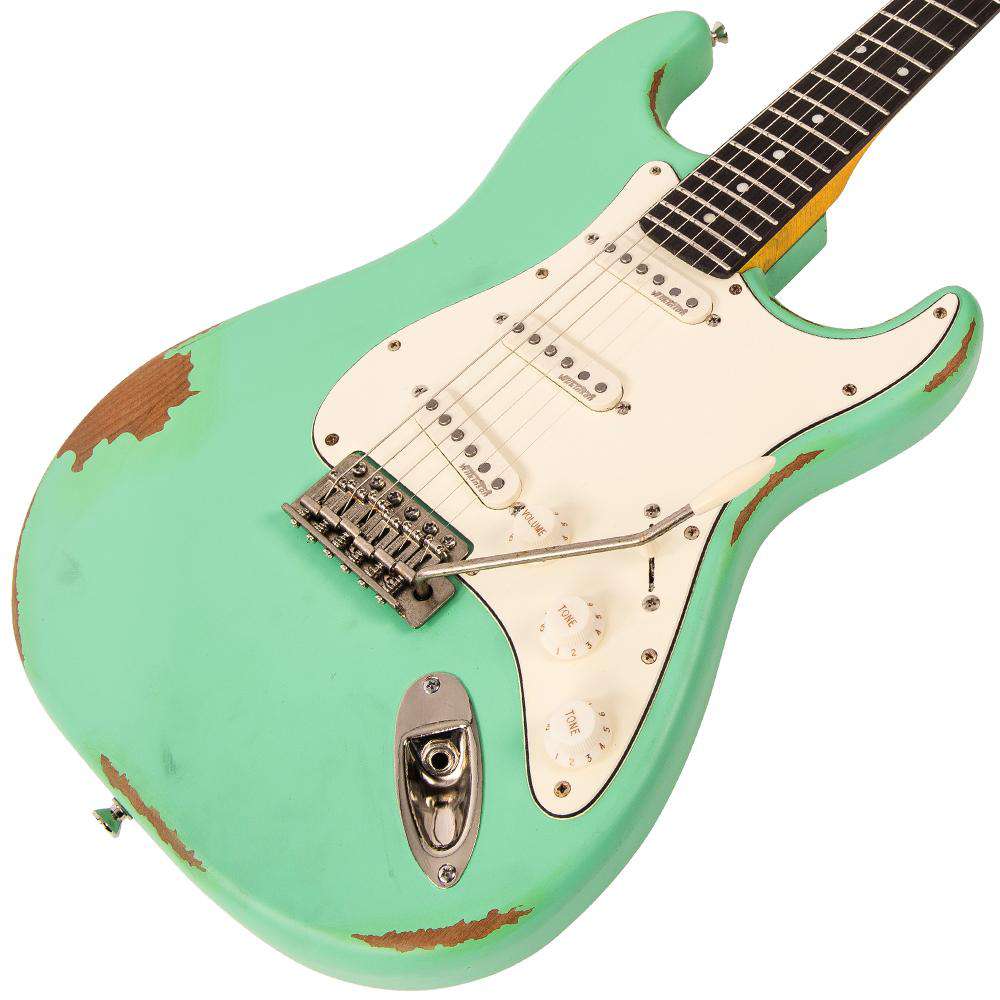Vintage V6 ICON Electric Guitar ~ Distressed Ventura Green - Richards Guitars Of Stratford Upon Avon