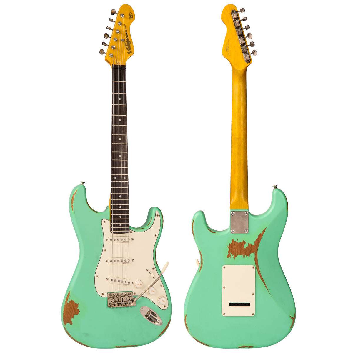 Vintage V6 ICON Electric Guitar ~ Distressed Ventura Green - Richards Guitars Of Stratford Upon Avon