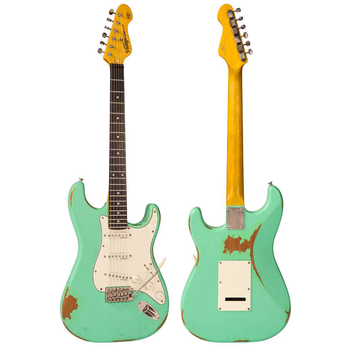 Vintage V6 ICON Electric Guitar ~ Distressed Ventura Green - Richards Guitars Of Stratford Upon Avon