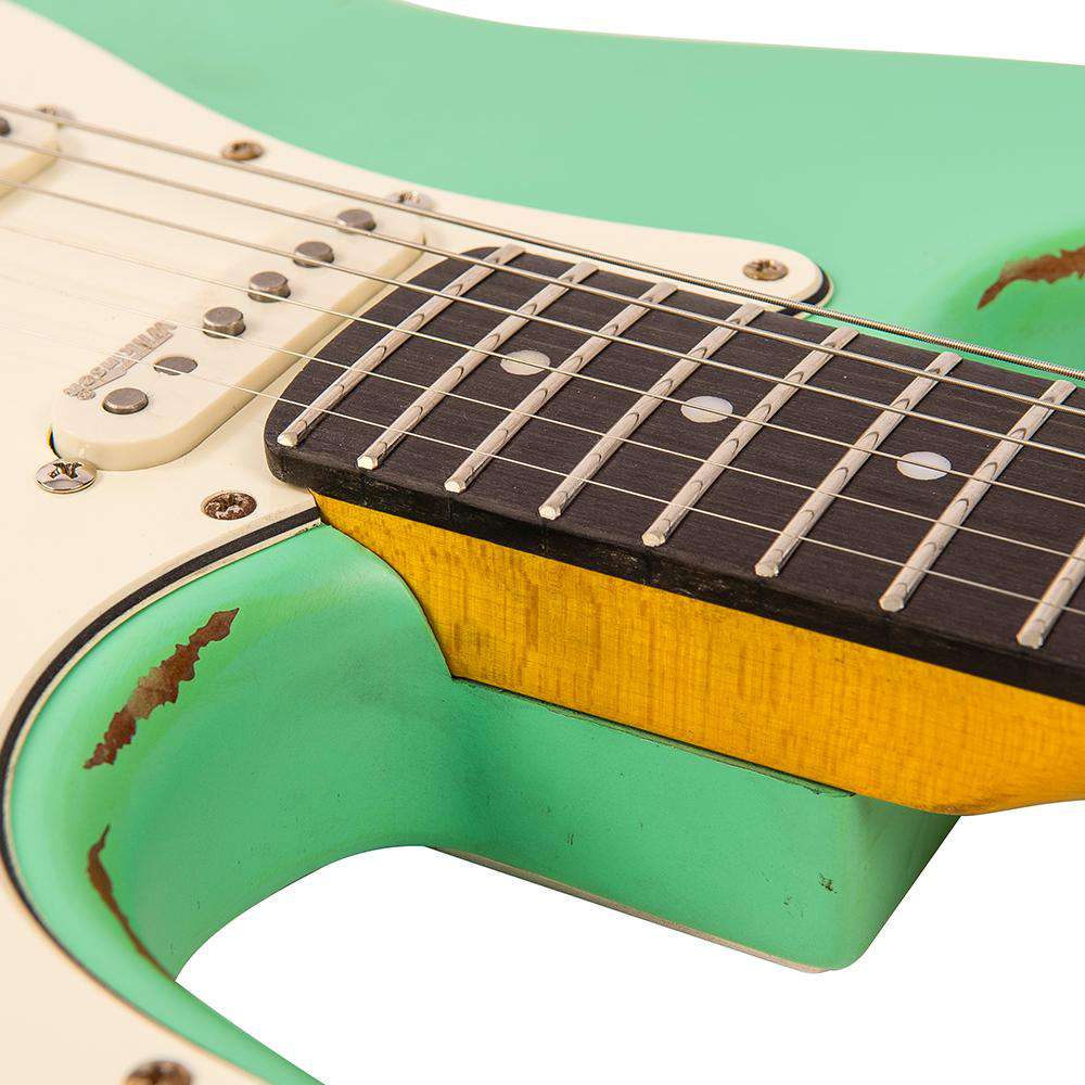 Vintage V6 ICON Electric Guitar ~ Distressed Ventura Green - Richards Guitars Of Stratford Upon Avon