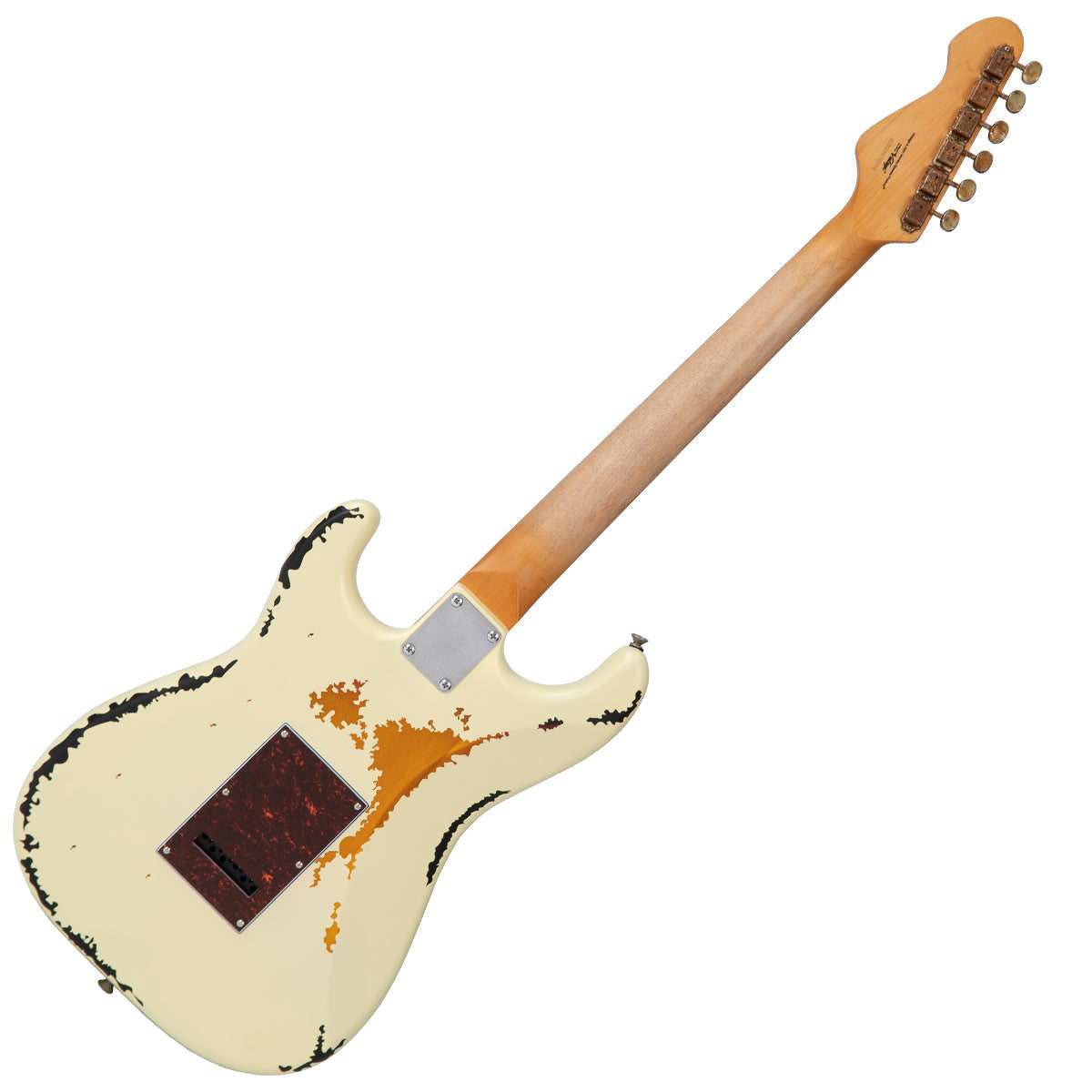Vintage V6 ICON Electric Guitar ~ Distressed White Over Sunburst - Richards Guitars Of Stratford Upon Avon