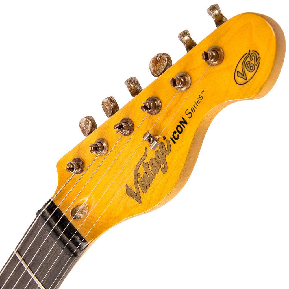 Vintage V62 ICON Electric Guitar ~ Distressed Black - Richards Guitars Of Stratford Upon Avon