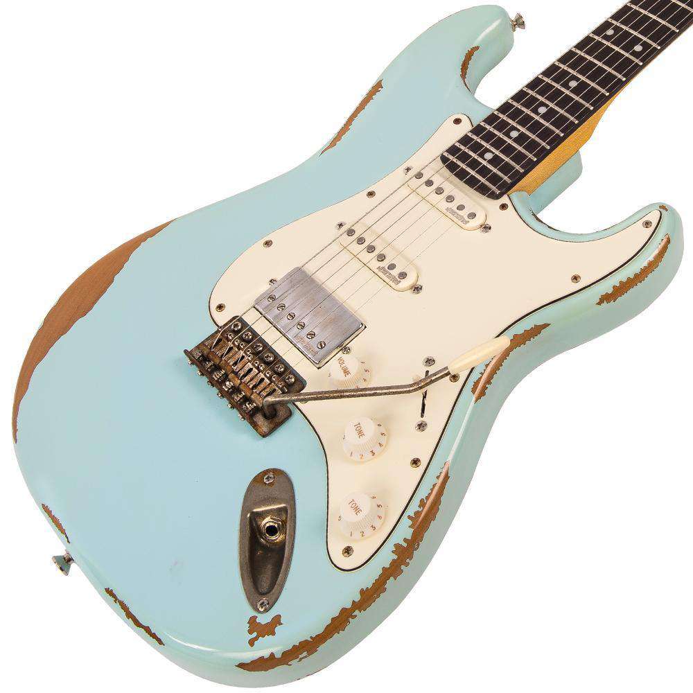 Vintage V6H ICON HSS Electric Guitar ~ Ultra - Gloss Distressed Laguna Blue - Richards Guitars Of Stratford Upon Avon