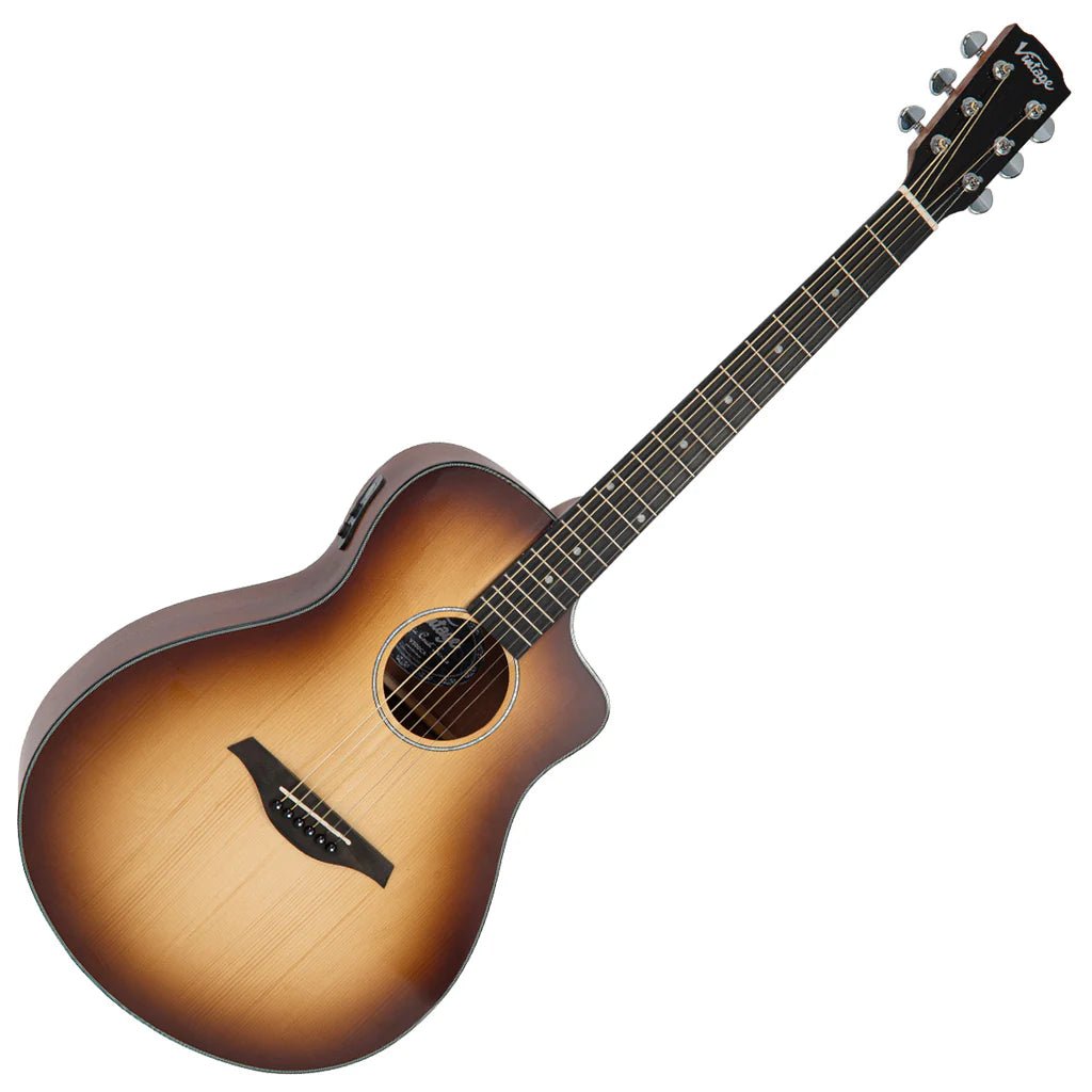 Vintage VEC300CA Pacific Coast Series Cappuchino Burst Electro - Acoustic Guitar - Richards Guitars Of Stratford Upon Avon