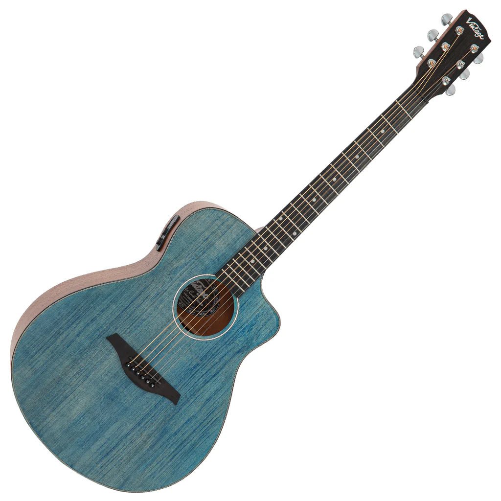 Vintage VEC300DB Pacific Coast Series Denim Blue Electro - Acoustic Guitar - Richards Guitars Of Stratford Upon Avon