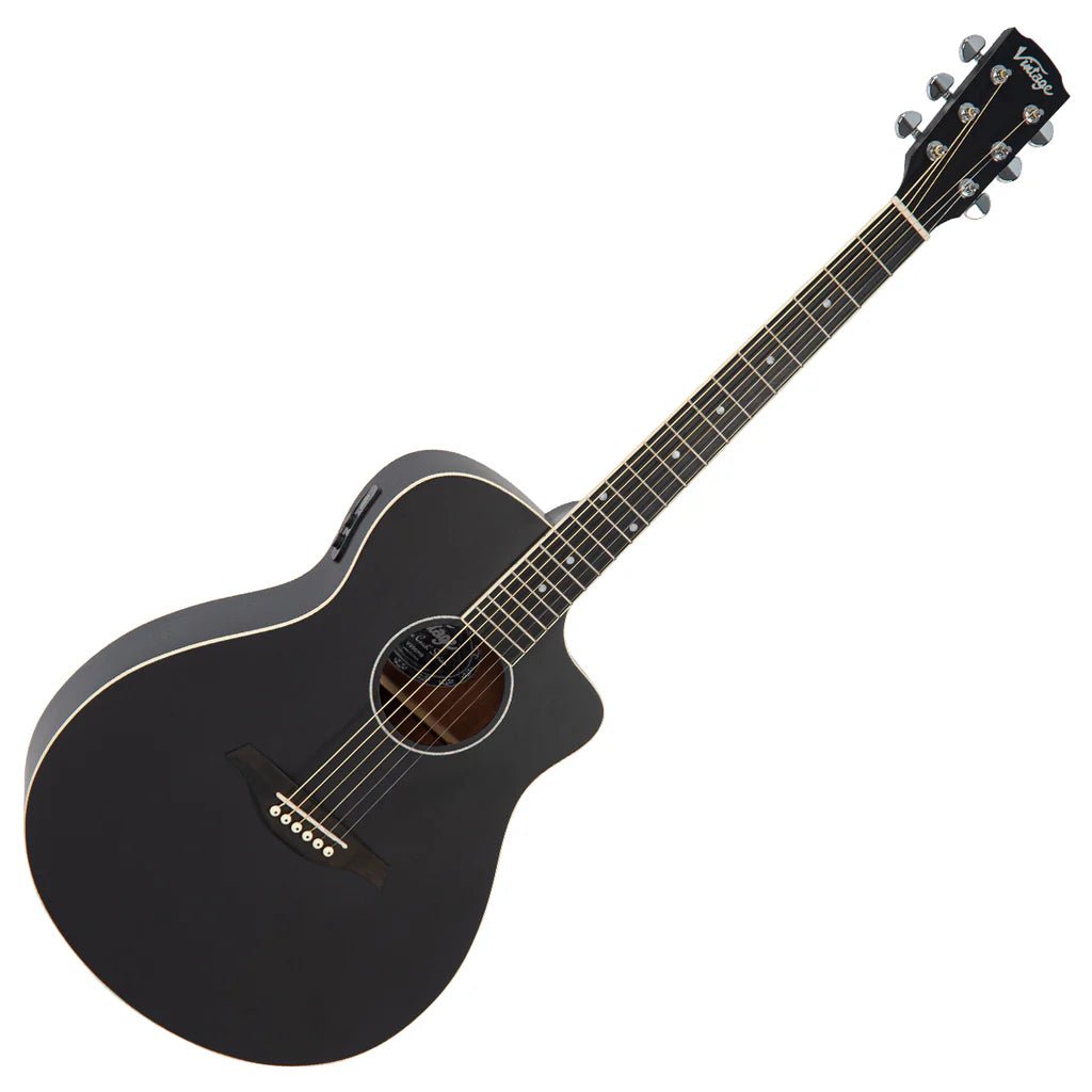 Vintage VEC300MB Pacific Coast Series Midnite Black Electro - Acoustic Guitar - Richards Guitars Of Stratford Upon Avon