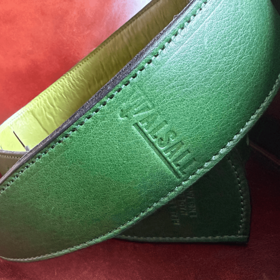 Walsall Hand Made Premium Padded Bridle Leather Guitar Leaf Green - Richards Guitars Of Stratford Upon Avon
