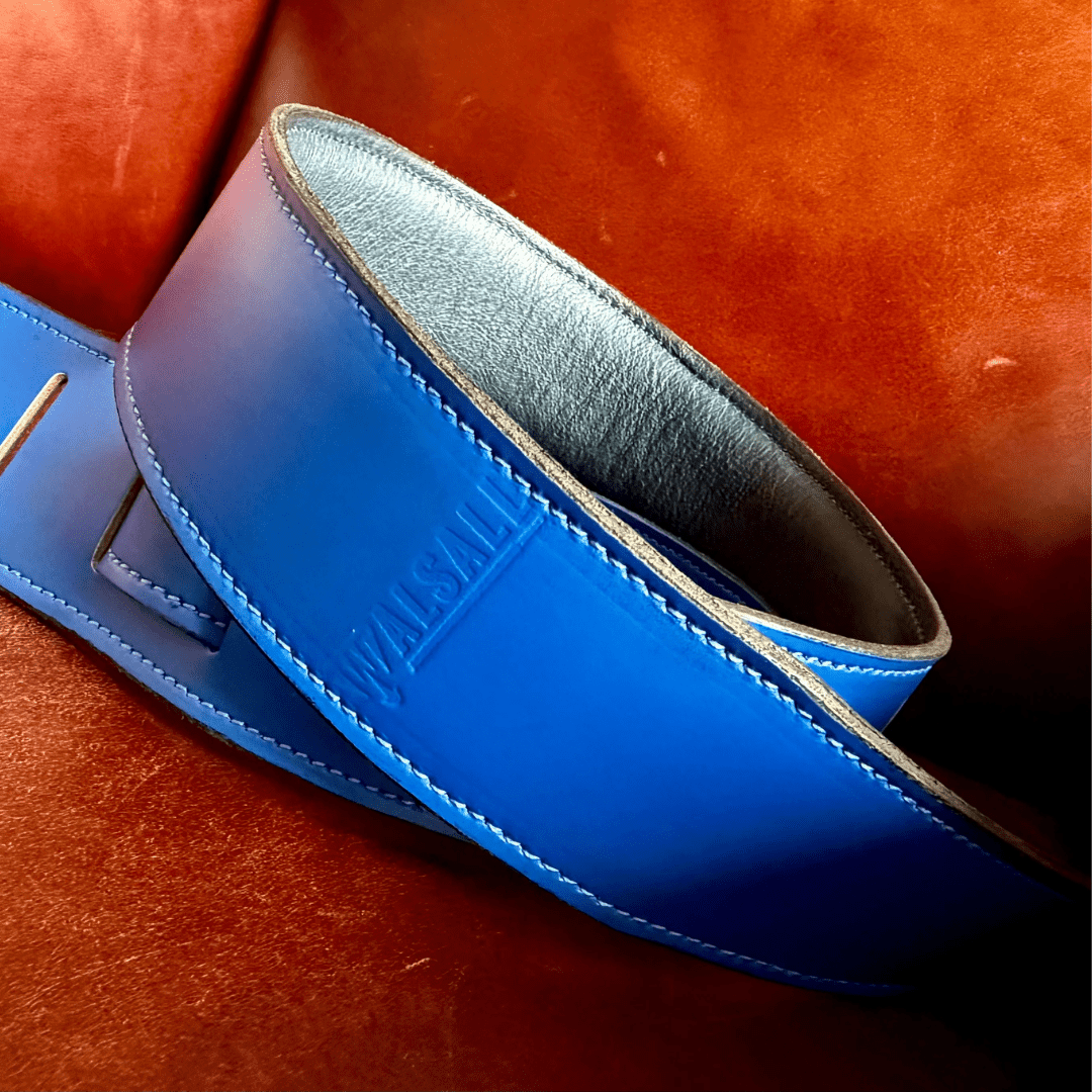 Walsall Hand Made Premium Padded Bridle Leather Guitar Strap Bluebell - Richards Guitars Of Stratford Upon Avon