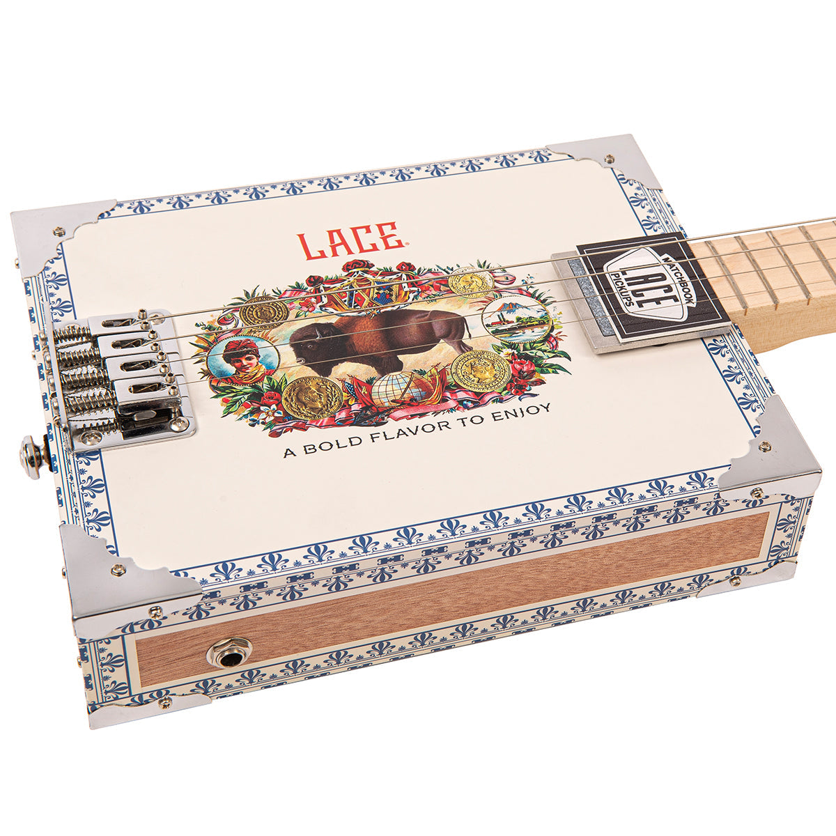 Lace Cigar Box Electric Guitar ~ 4 String ~ Buffalo Bill, Electric Guitars for sale at Richards Guitars.