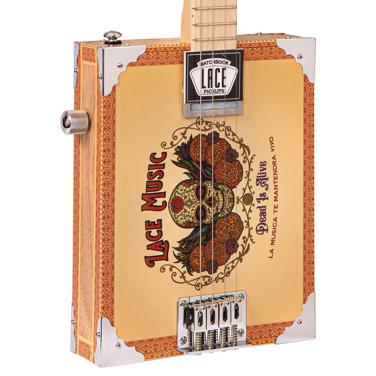 Lace Cigar Box Electric Guitar 4 String Dead Is Alive