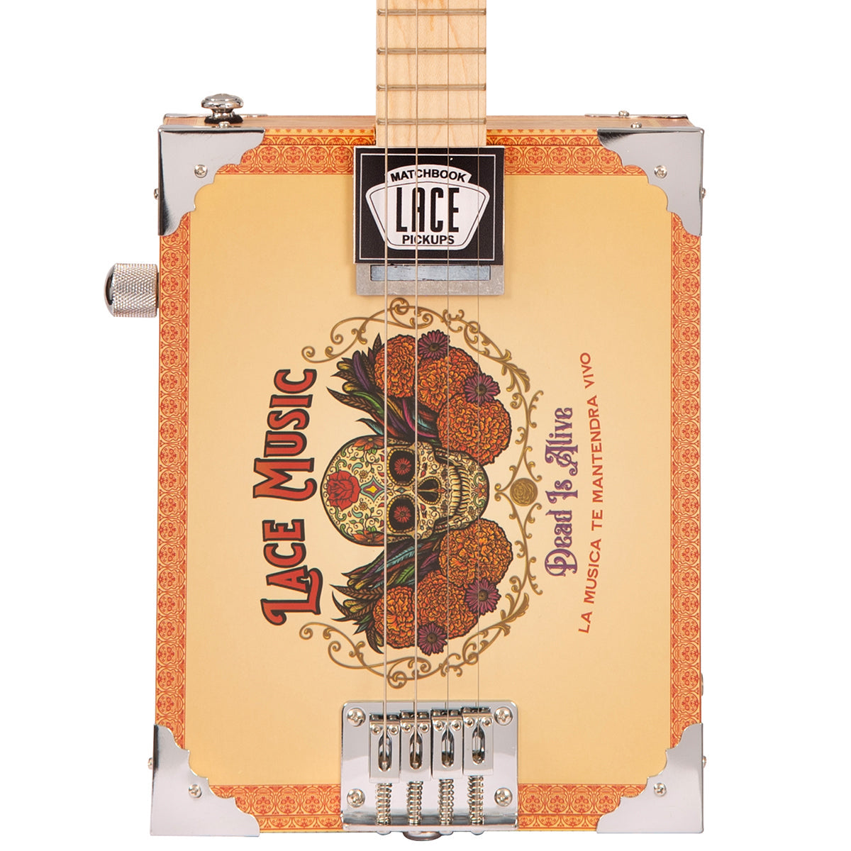 Lace Cigar Box Electric Guitar 4 String Dead Is Alive