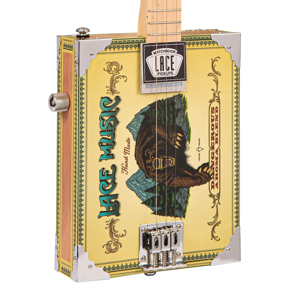 Lace Cigar Box Electric Guitar 3 String Grizzly Bear