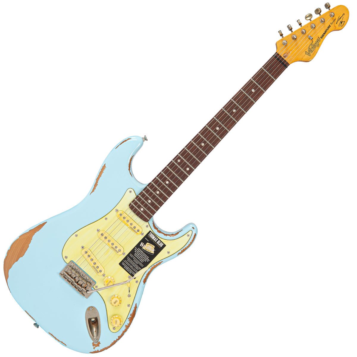 Vintage V6 ProShop Unique ~ 'Aged Nitro Look'  Laguna Blue, Electric Guitars for sale at Richards Guitars.