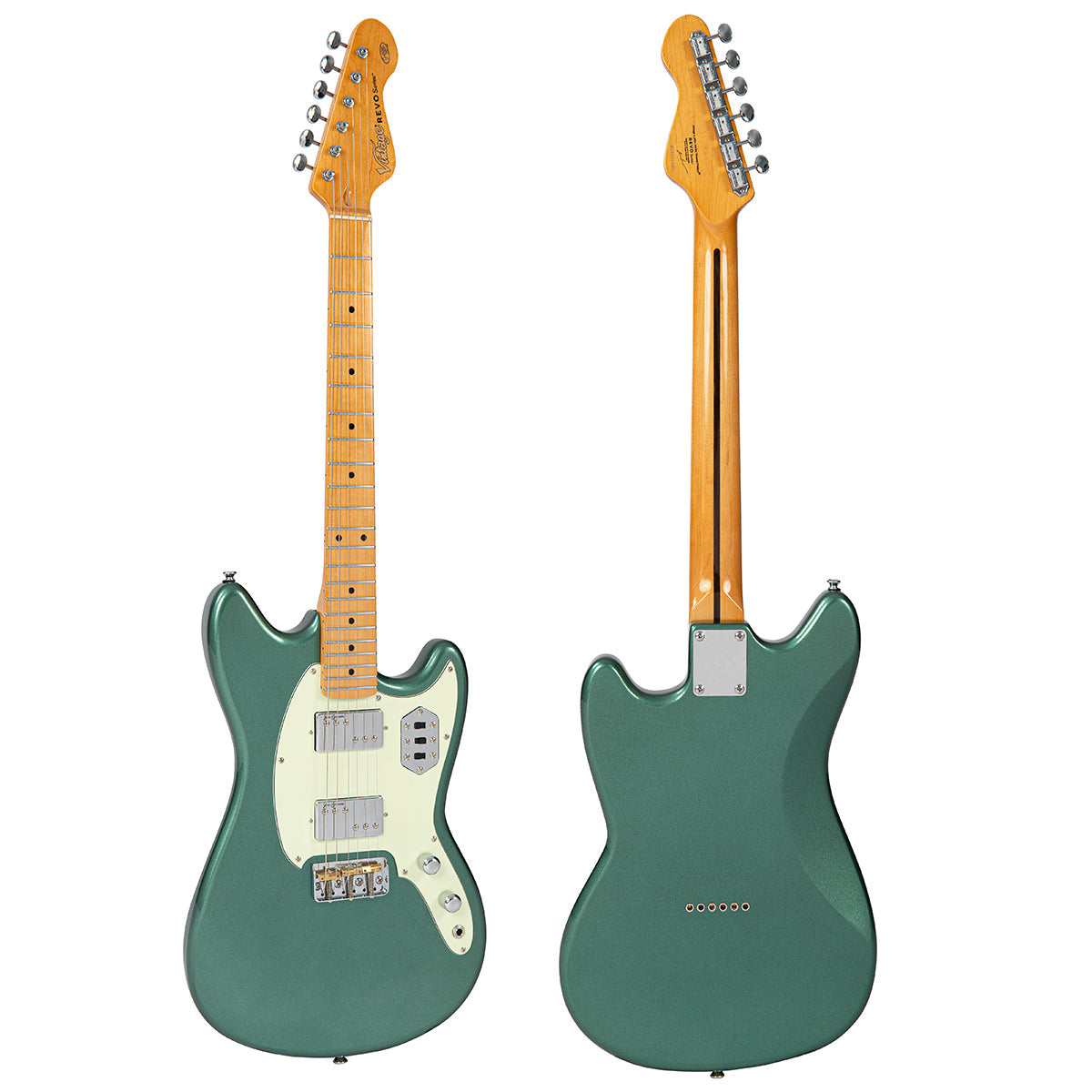 Vintage REVO Series 'Colt HH Twin Hardtail' Guitar ~ Metallic Sherwood Green, Electric Guitars for sale at Richards Guitars.