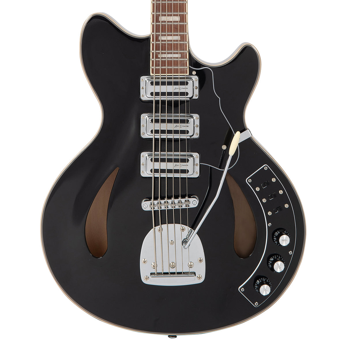 Vintage REVO Series 'Custom Supreme Baritone VI' Semi-Acoustic Guitar ~ Boulevard Black, Electric Guitars for sale at Richards Guitars.
