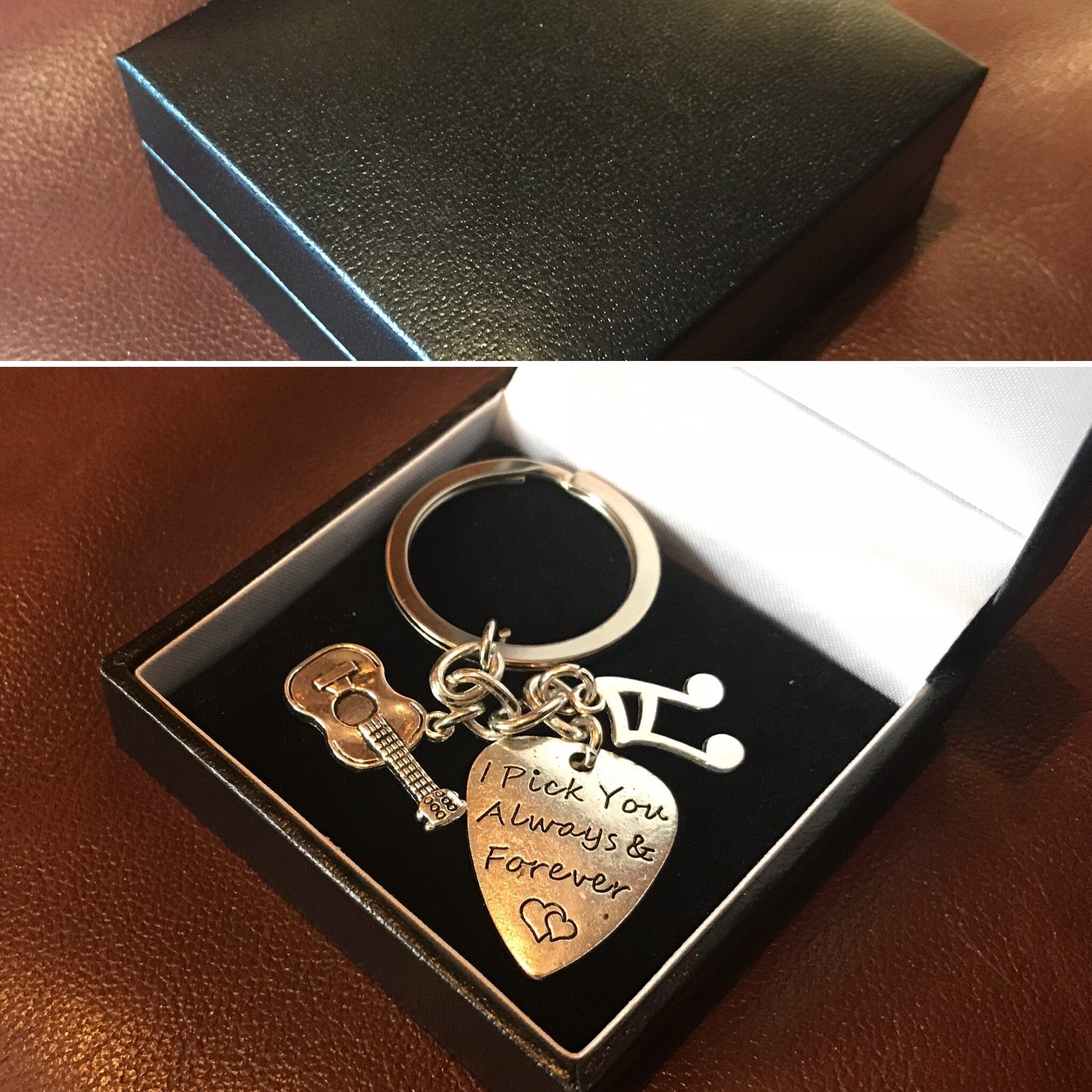 SMJ Hand Made Guitar Pick Keyring & Gift Box. Beautiful Guitar Gift (£1 Goes to Butterfly Conservation), Accessory for sale at Richards Guitars.