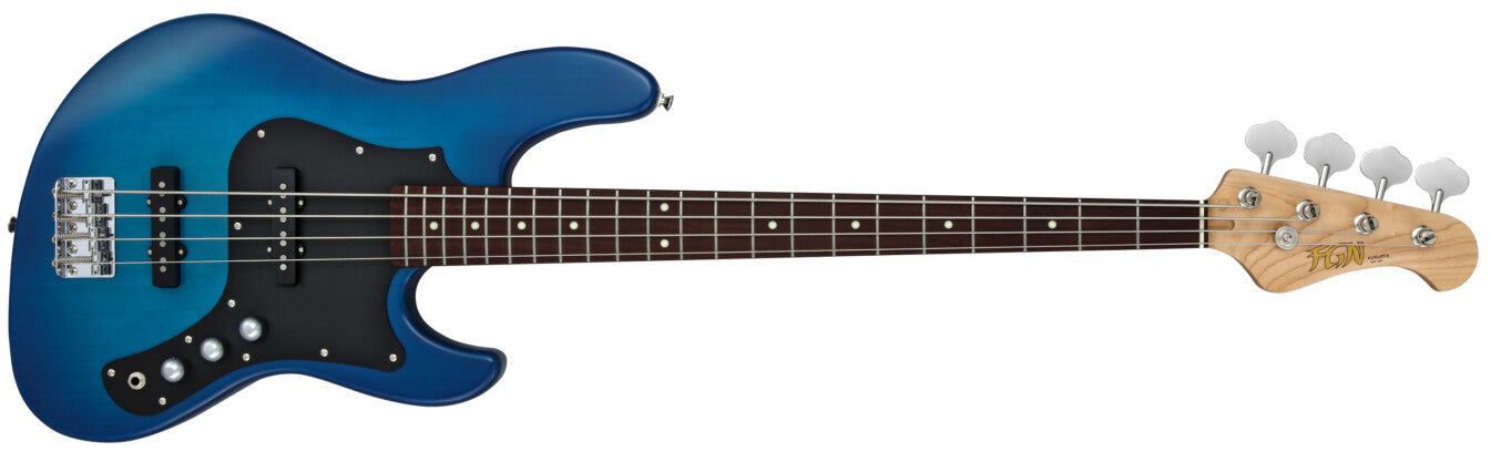 FGN Bass Boundary Mighty Jazz BMJR Transparent Blue With Gig Bag, Bass Guitar for sale at Richards Guitars.