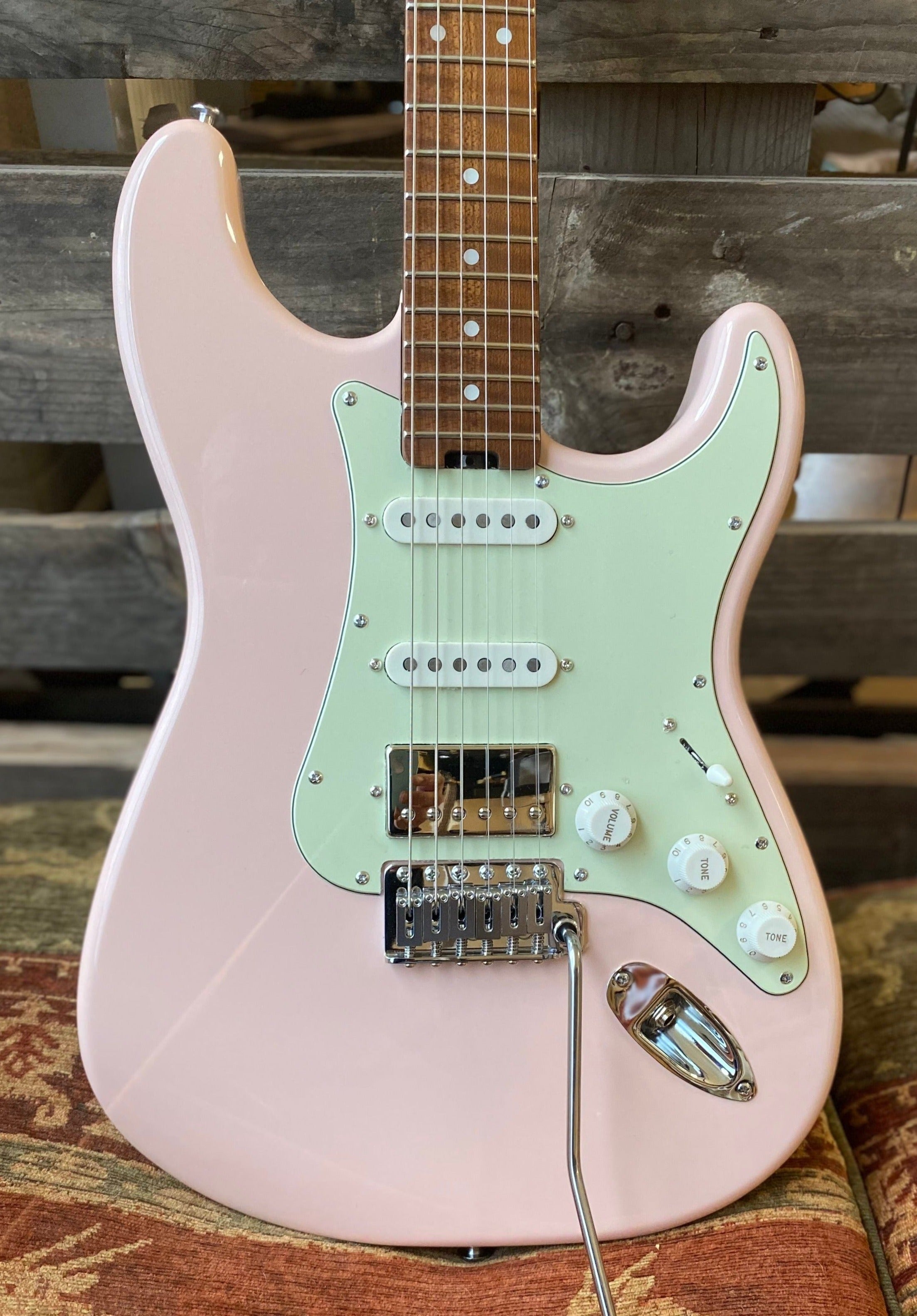 Gordon Smith Classic S HSS Custom Powder Pink With Stunning AAAA Roasted Maple Neck, Electric Guitar for sale at Richards Guitars.