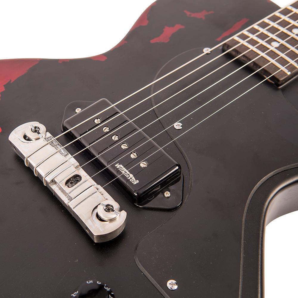 Vintage V120 ICON Electric Guitar ~ Distressed Black Over Cherry Red, Electric Guitar for sale at Richards Guitars.