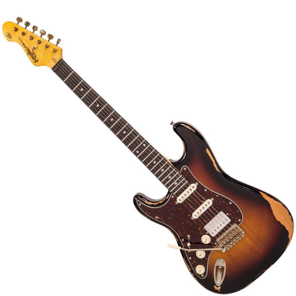 Vintage V6H ICON HSS Electric Guitar ~ Ultra-Gloss Distressed Sunset Sunburst Left Handed, Electric Guitar for sale at Richards Guitars.