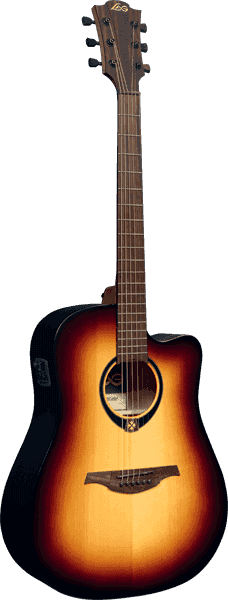 LAG TRAMONTANE 70 T70DCE-BRB DREADNOUGHT CUTAWAY ELECTRO BROWN BURST, Electro Acoustic Guitar for sale at Richards Guitars.