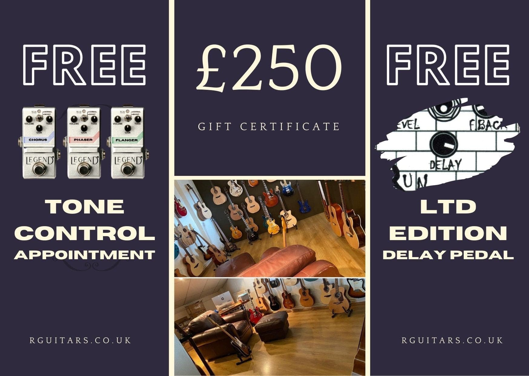 Rguitars Showroom Experience Voucher Worth £250 Plus FREE Tone Control Appointment & FREE Limited Edition (50 Only) Run Run Run Delay Pedal, Voucher for sale at Richards Guitars.