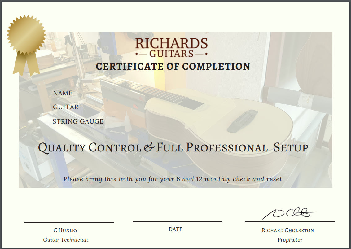 Over £100 Of Exclusive Richards Guitars Quality Control, Personalised Setup & Post Sale Service, Workshop Services for sale at Richards Guitars.