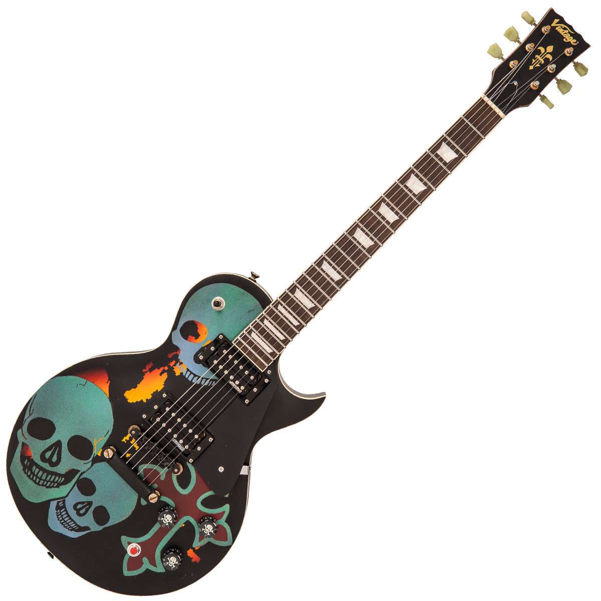 IN BUILD: - Vintage V100 ProShop Unique ~ Day of the Dead, Electric Guitar for sale at Richards Guitars.