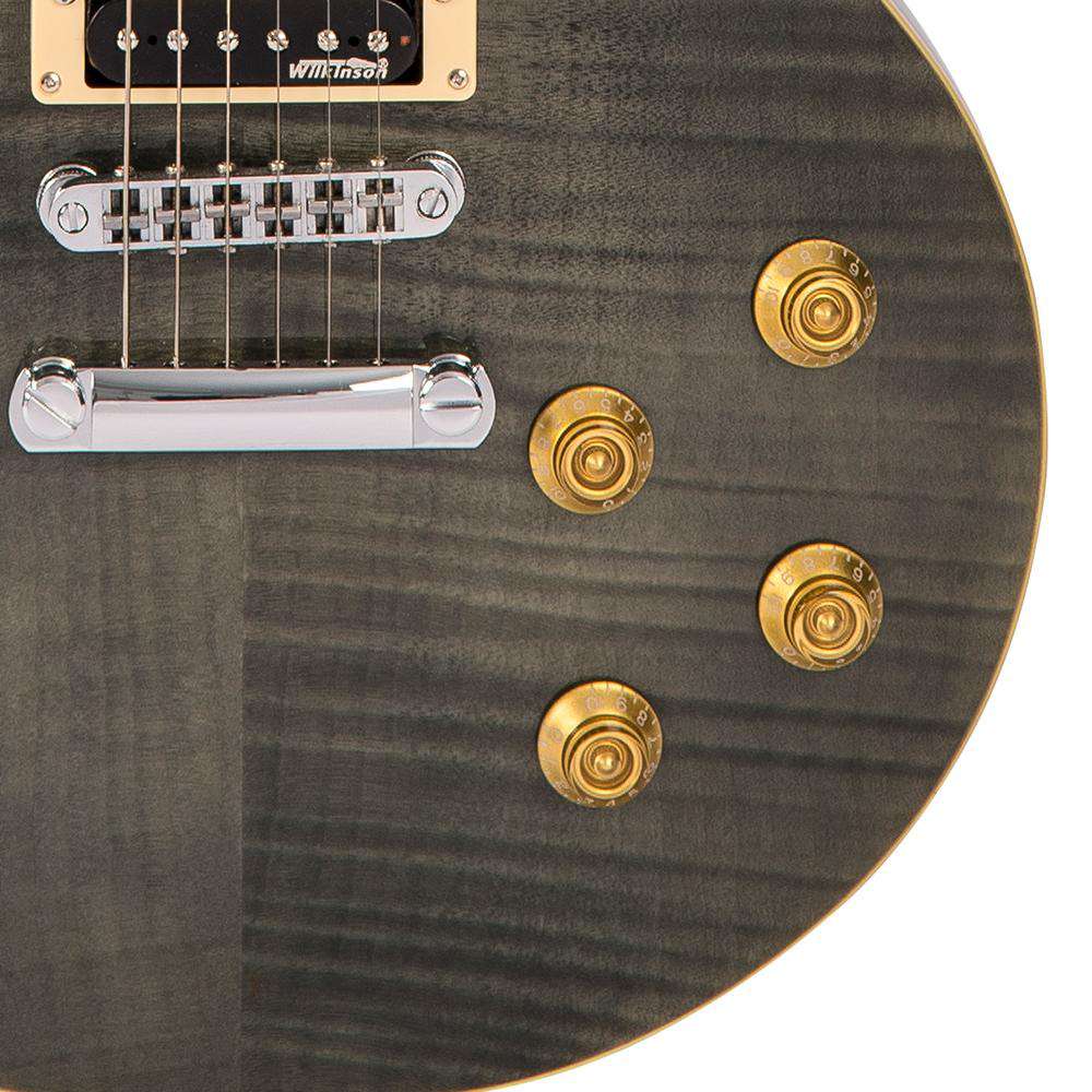 Vintage V100TBK ReIssued Series Electric Guitar ~ Flamed Thru Black, Electric Guitar for sale at Richards Guitars.