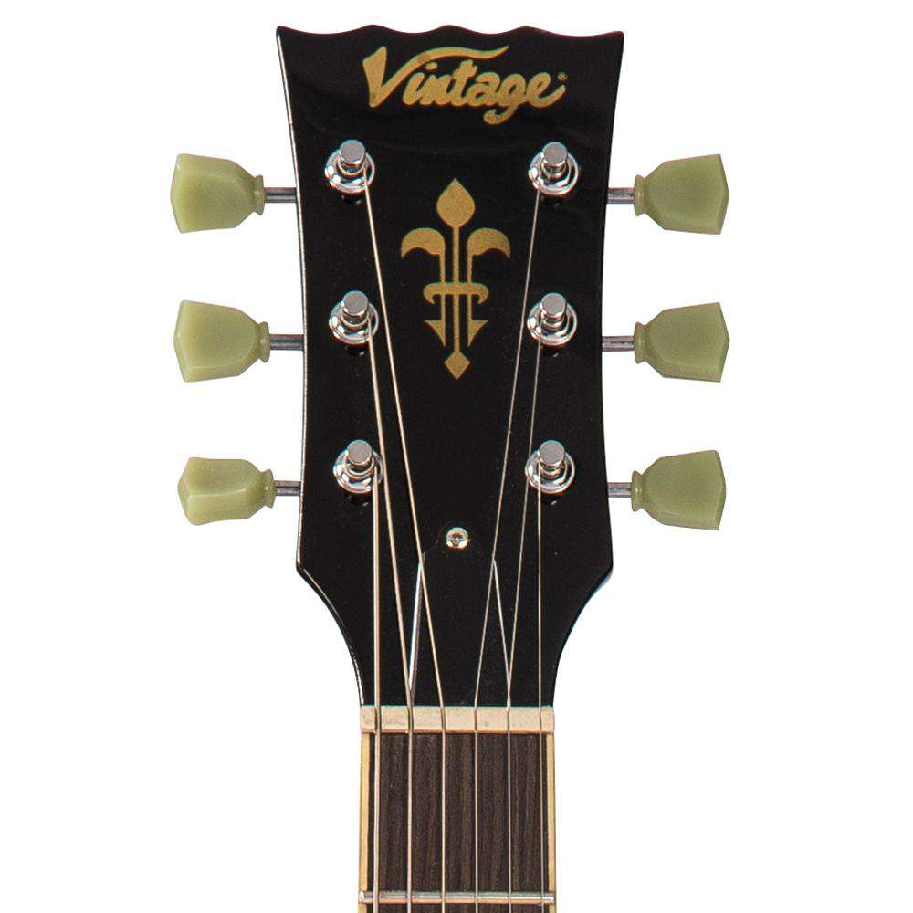 Vintage V100TBK ReIssued Series Electric Guitar ~ Flamed Thru Black, Electric Guitar for sale at Richards Guitars.