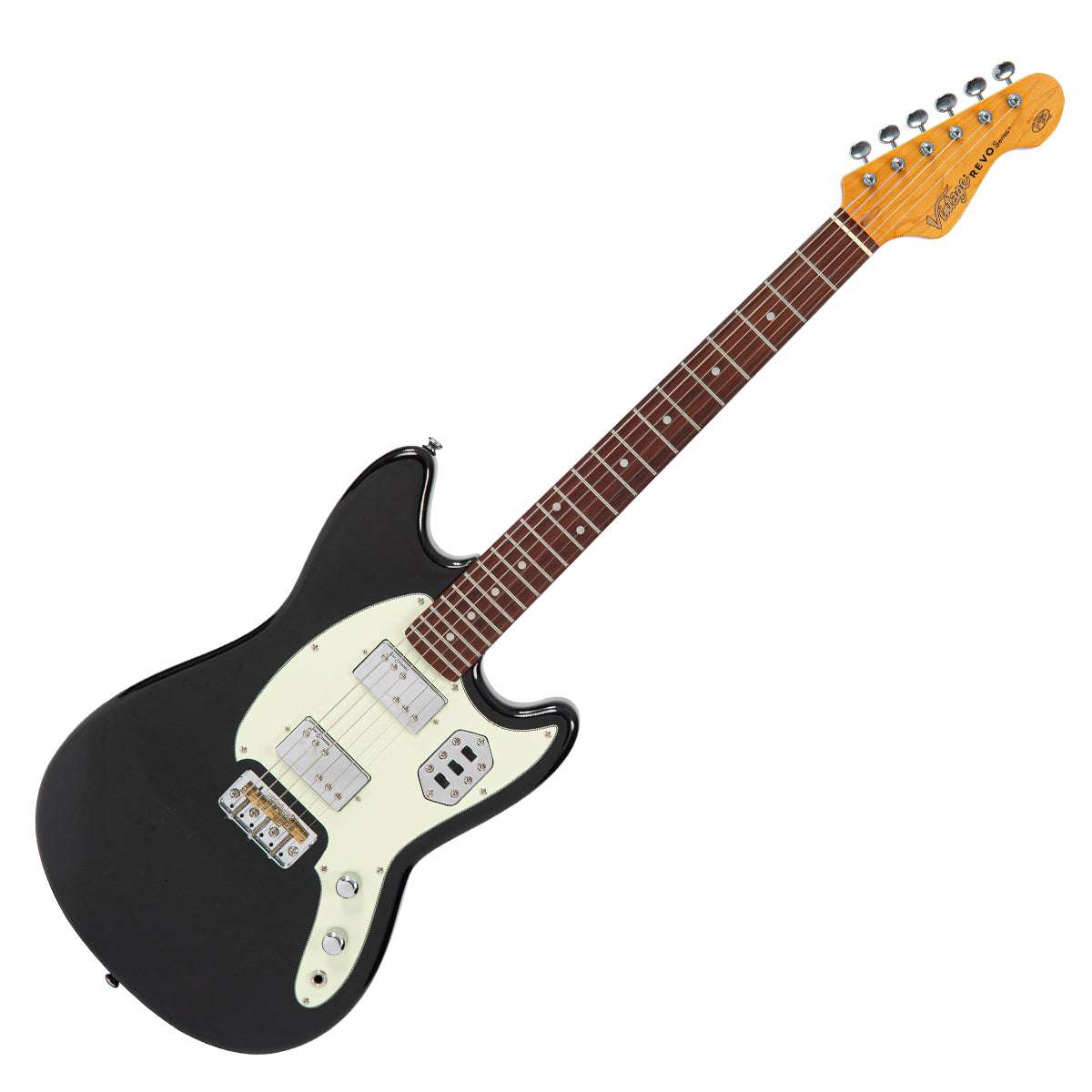 Vintage REVO Series 'Colt HH Twin Hardtail' Electric Guitar ~ Boulevard Black, Electric Guitar for sale at Richards Guitars.