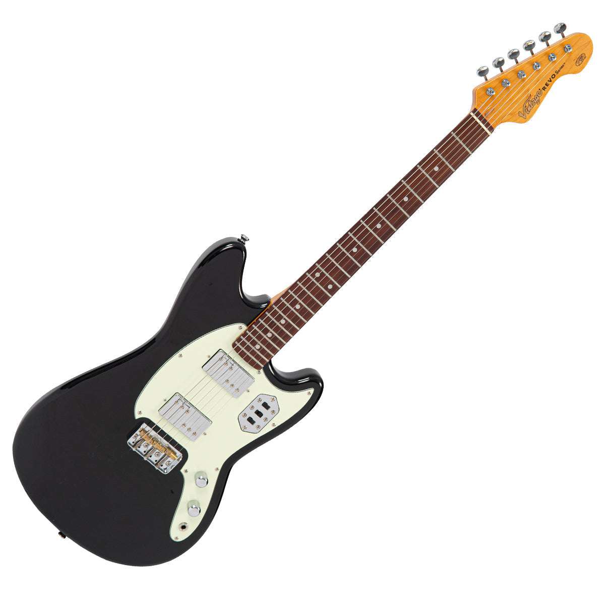 Vintage REVO Series 'Colt HH Twin Hardtail' Electric Guitar ~ Boulevard Black, Electric Guitar for sale at Richards Guitars.