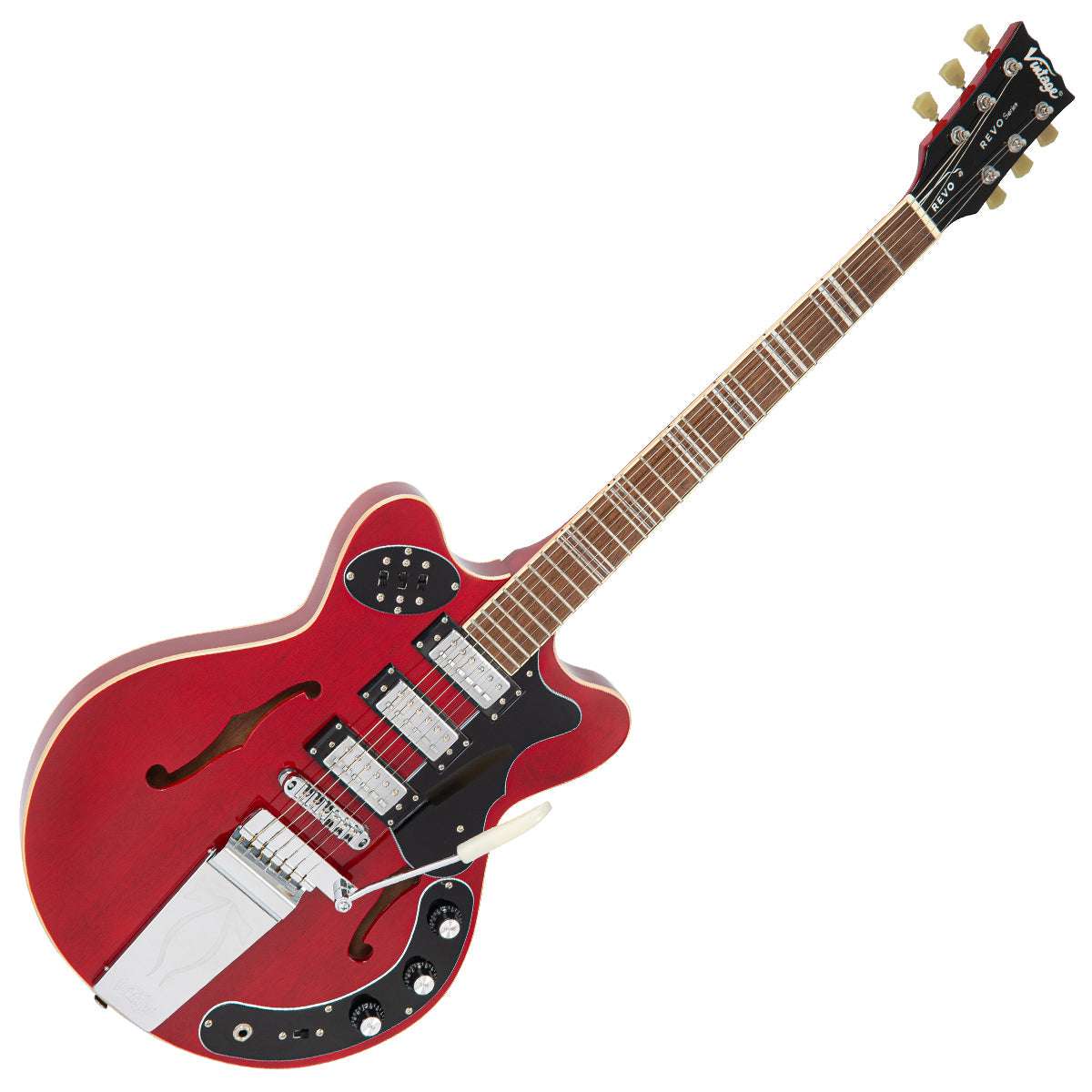 Vintage REVO Series 'Superthin' Electric Guitar ~ Cherry Red, Electric Guitar for sale at Richards Guitars.