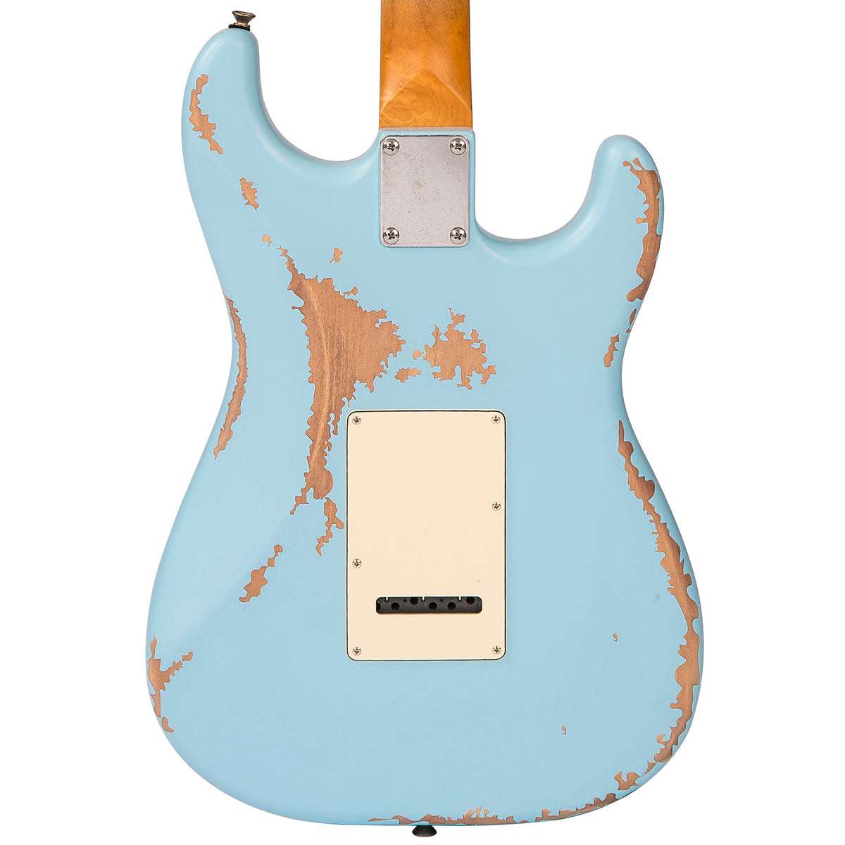 Vintage V6 ICON Electric Guitar ~ Left Hand Distressed Laguna Blue, E-Gitarre zum Verkauf bei Richards Guitars.