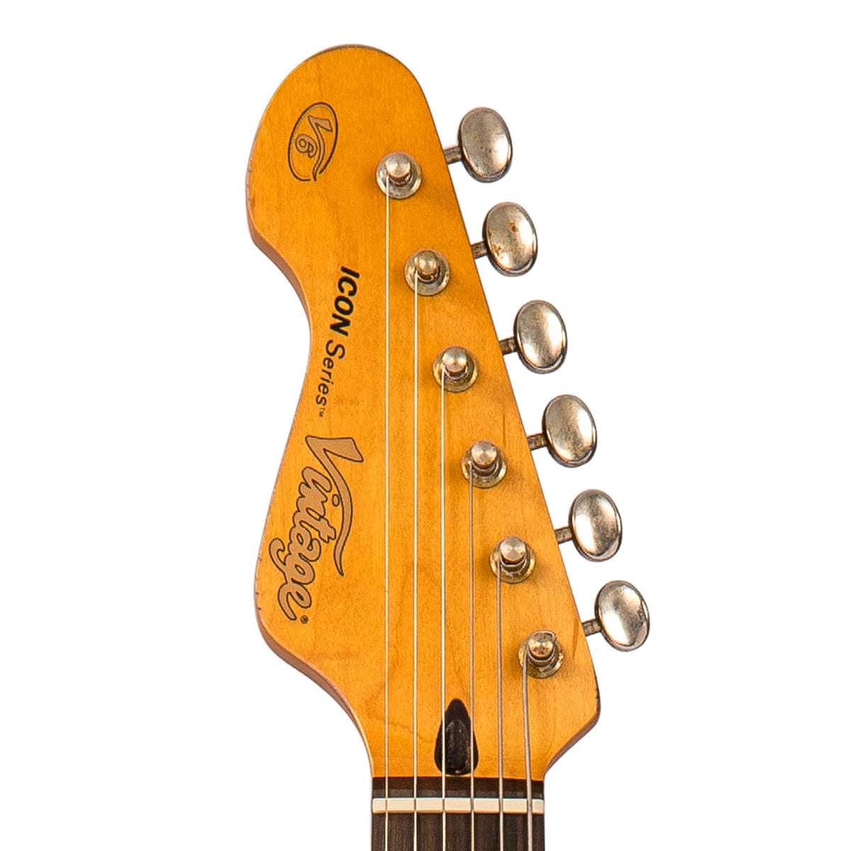 Vintage V6 ICON Electric Guitar ~ Left Hand Distressed Laguna Blue, E-Gitarre zum Verkauf bei Richards Guitars.