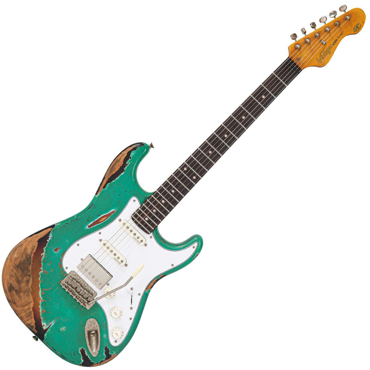 Vintage V6 ProShop Unique ~ Ventura Green over Tobacco Sunburst, Electric Guitar for sale at Richards Guitars.