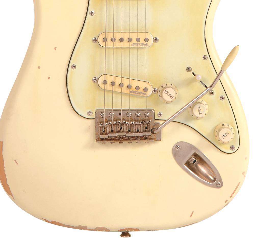 Vintage V6 Thomas Blug Signature Electric Guitar ~ Distressed Vintage White, for sale at Richards Guitars.