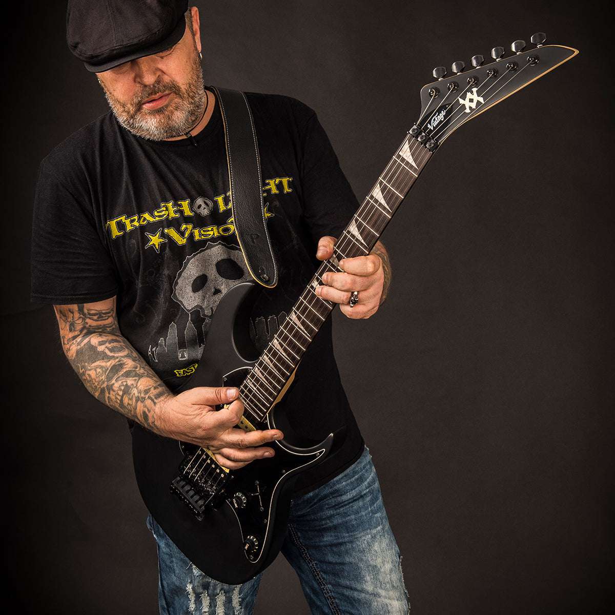 Vintage VMX Series Raider Electric Guitar ~ Satin Black, Electric Guitar for sale at Richards Guitars.