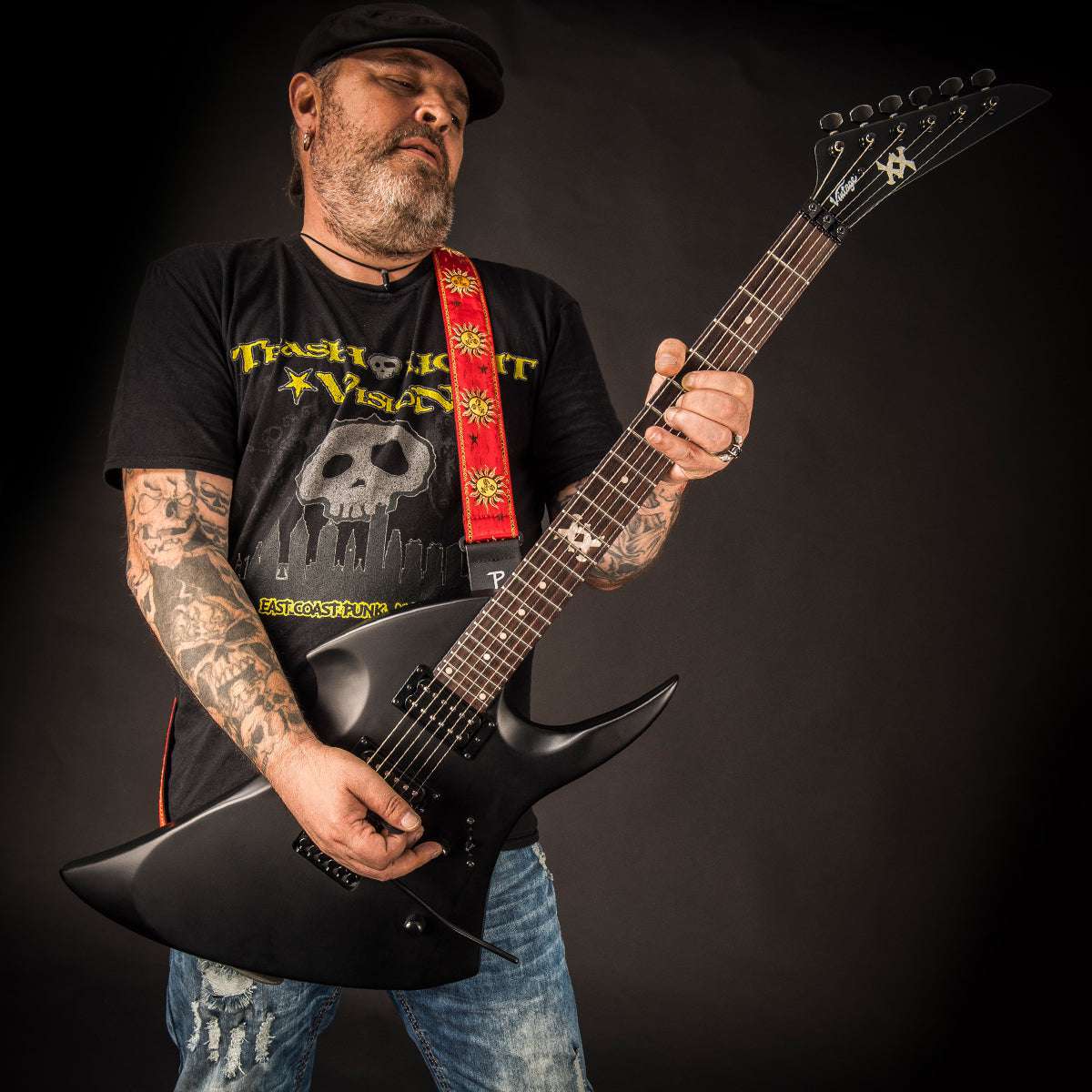 Vintage VMX Series WARP Electric Guitar ~ Satin Black, Electric Guitar for sale at Richards Guitars.