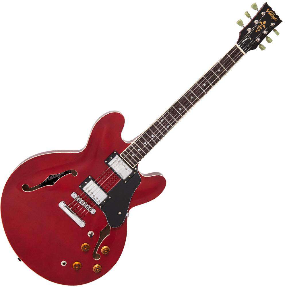 Vintage VSA500CR ReIssued Semi Acoustic Guitar ~ Cherry Red, Electric Guitar for sale at Richards Guitars.