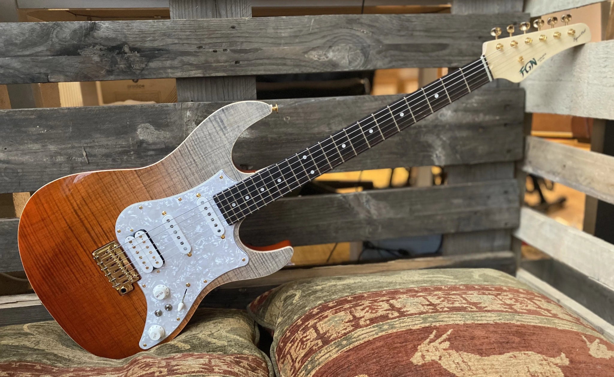 FGN Expert Odyssey EOSFMR, Ripe Kaki Gradation With Hard Case - Richards Guitars Of Stratford Upon Avon