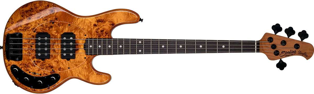 Sterling By Musicman SBMM SRAY 4 HH RAY34HH POPLAR BURL AMBER RN - Richards Guitars Of Stratford Upon Avon